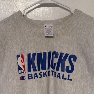 Champion brand VINTAGE NY Knicks Gray Reverse Weave OG with Blue Logo NBA